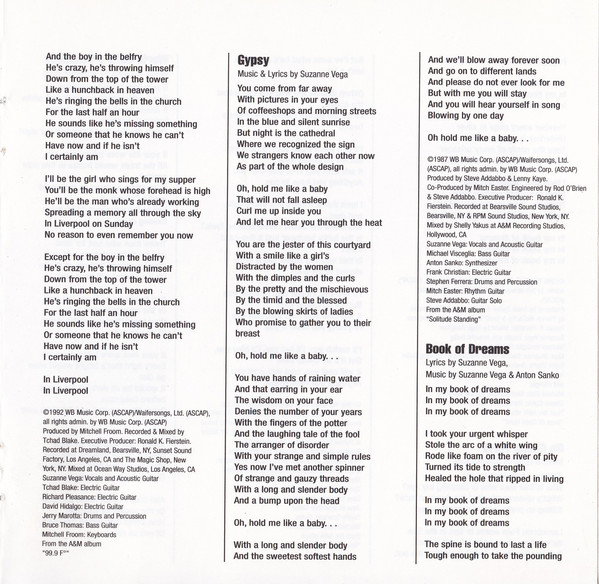 Suzanne Vega  The Best Of; Tried And True : Inlay 3